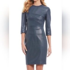 NWT $299 ANTONIO MELANI Slate Blue Luxury Collection ALL LEATHER Dress - Size 0